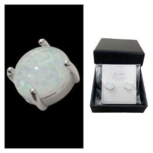 Iridescent Lab Opal & Sterling Stud Earrings in Gift Box - October Birthstone